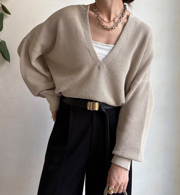 「和紙スキッパープルオーバー」|ニット・セーター|