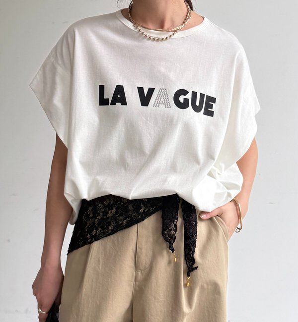  「袖タックフレンチメタリックロゴTEE」|Tシャツ・カットソー|オフホワイト