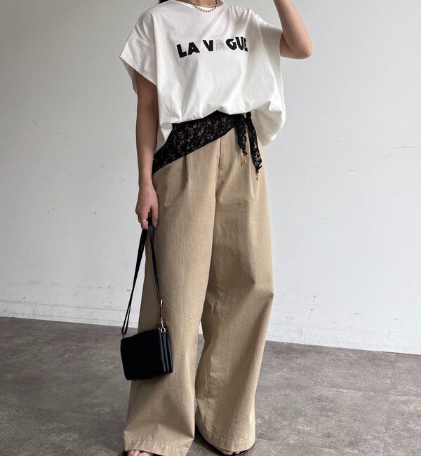  「袖タックフレンチメタリックロゴTEE」|Tシャツ・カットソー|