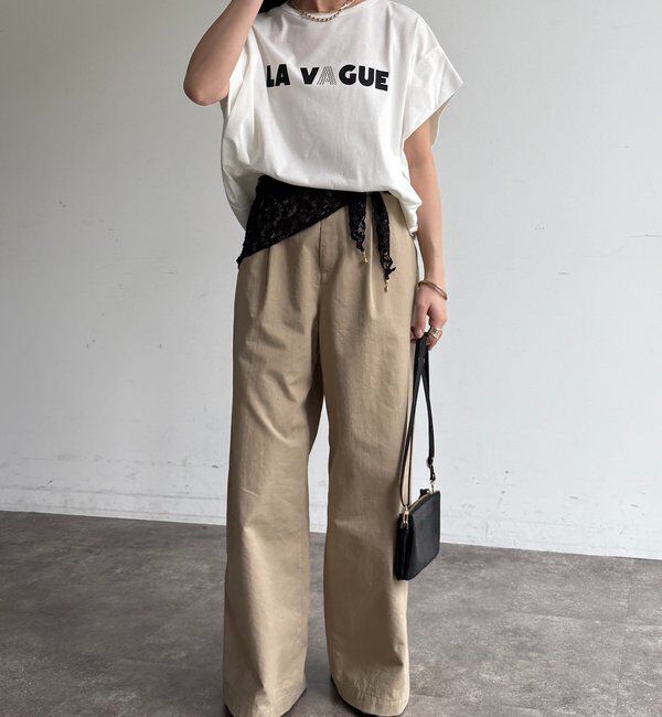  「袖タックフレンチメタリックロゴTEE」|Tシャツ・カットソー|