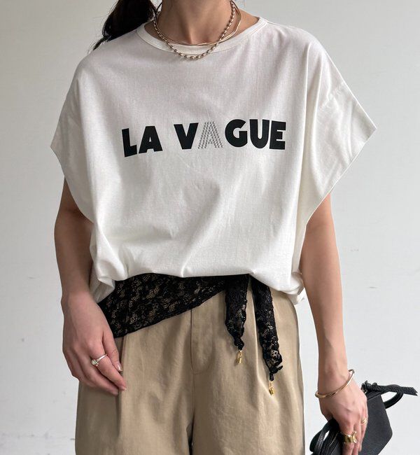  「袖タックフレンチメタリックロゴTEE」|Tシャツ・カットソー|