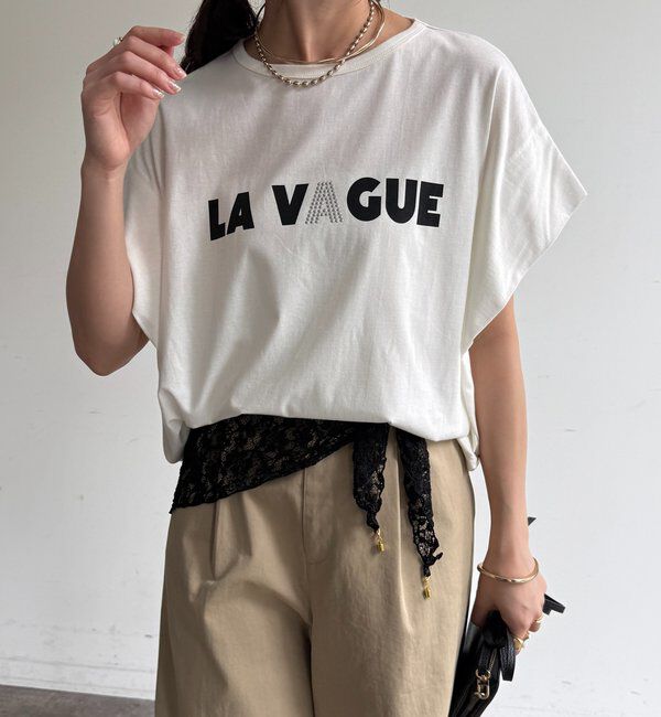  「袖タックフレンチメタリックロゴTEE」|Tシャツ・カットソー|