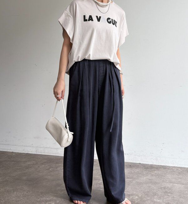  「袖タックフレンチメタリックロゴTEE」|Tシャツ・カットソー|