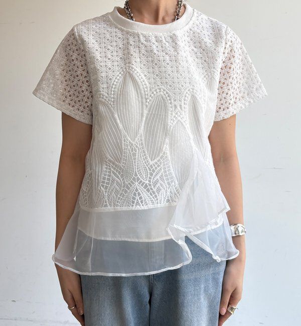  「【WEB限定】レース&times;オーガンジーフリルプルオーバー」|Tシャツ・カットソー|