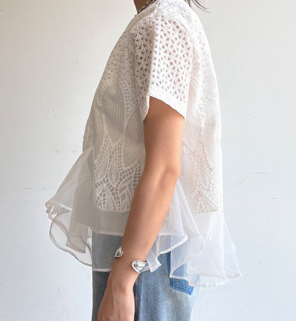  「【WEB限定】レース&times;オーガンジーフリルプルオーバー」|Tシャツ・カットソー|