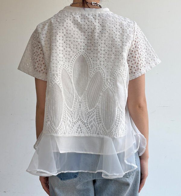  「【WEB限定】レース&times;オーガンジーフリルプルオーバー」|Tシャツ・カットソー|