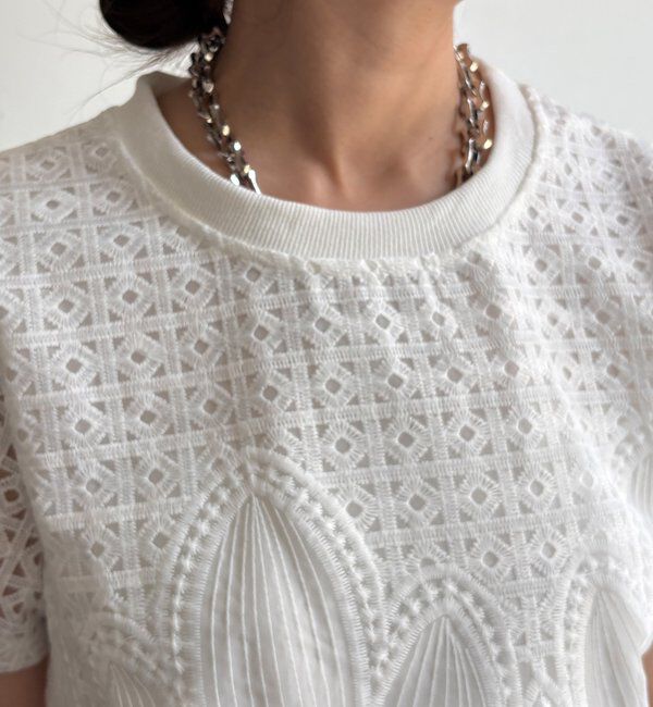  「【WEB限定】レース&times;オーガンジーフリルプルオーバー」|Tシャツ・カットソー|