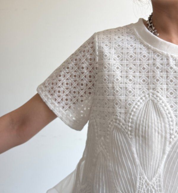  「【WEB限定】レース&times;オーガンジーフリルプルオーバー」|Tシャツ・カットソー|