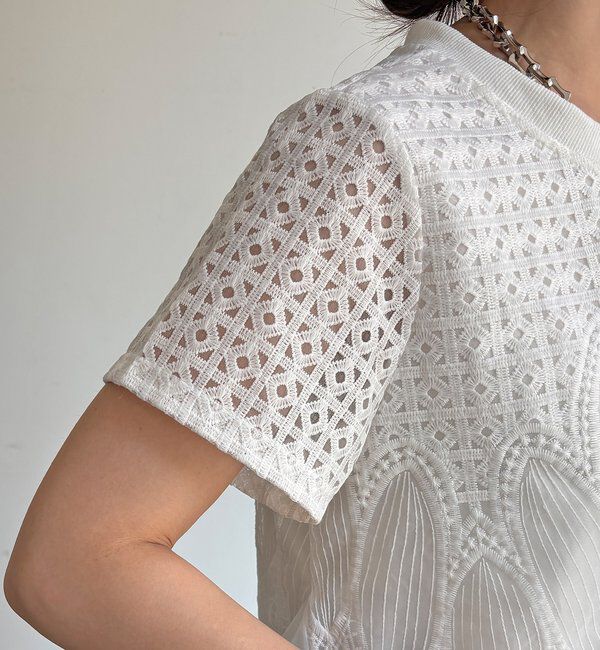  「【WEB限定】レース&times;オーガンジーフリルプルオーバー」|Tシャツ・カットソー|