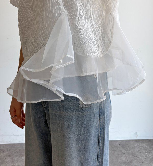  「【WEB限定】レース&times;オーガンジーフリルプルオーバー」|Tシャツ・カットソー|