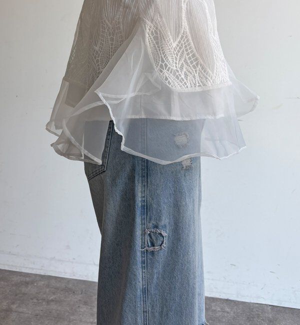  「【WEB限定】レース&times;オーガンジーフリルプルオーバー」|Tシャツ・カットソー|