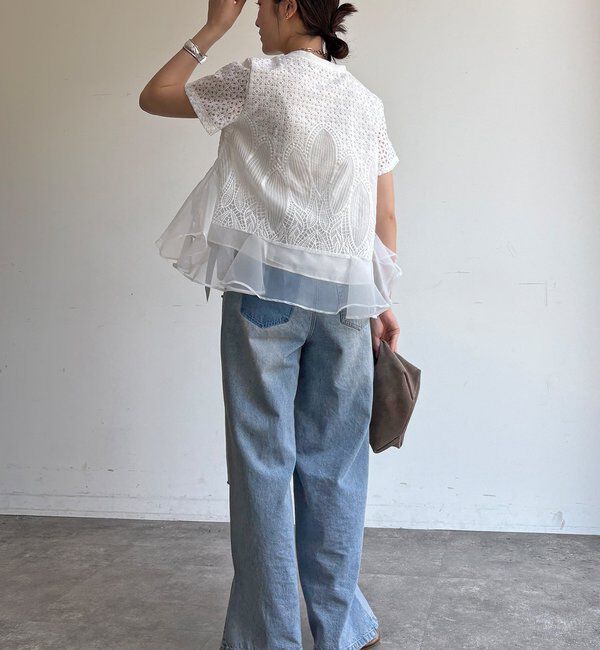  「【WEB限定】レース&times;オーガンジーフリルプルオーバー」|Tシャツ・カットソー|