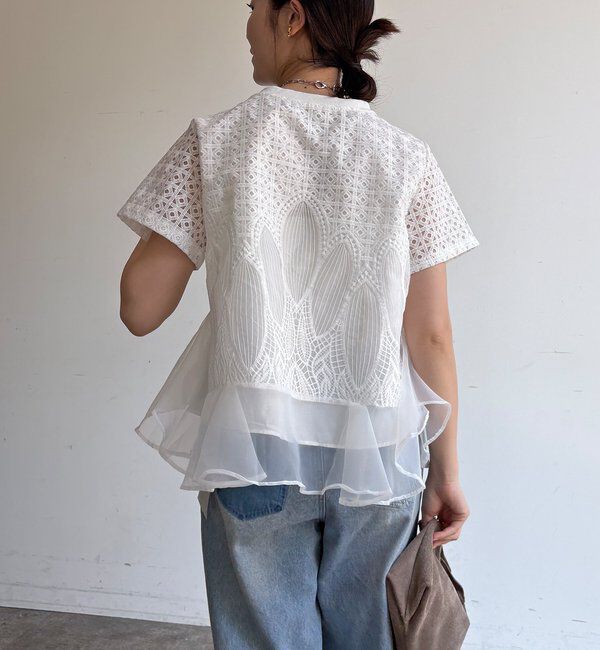  「【WEB限定】レース&times;オーガンジーフリルプルオーバー」|Tシャツ・カットソー|