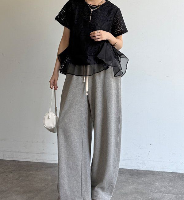  「【WEB限定】レース&times;オーガンジーフリルプルオーバー」|Tシャツ・カットソー|