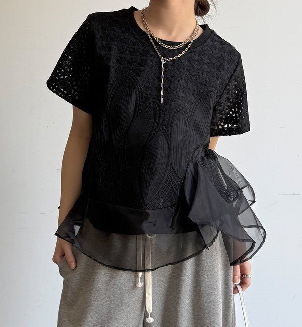  「【WEB限定】レース&times;オーガンジーフリルプルオーバー」|Tシャツ・カットソー|