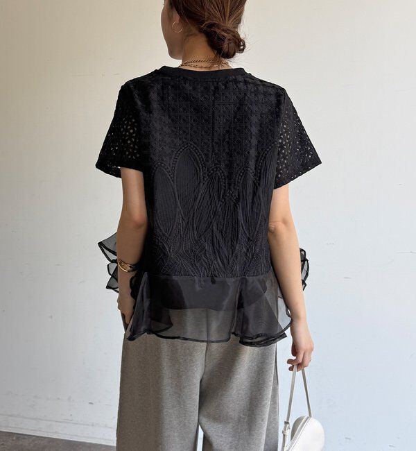  「【WEB限定】レース&times;オーガンジーフリルプルオーバー」|Tシャツ・カットソー|