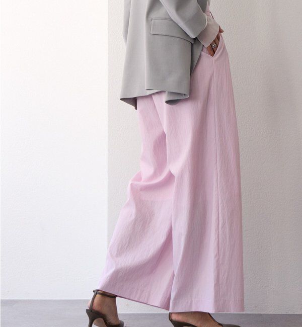  「【美シルエット】クロスタックワイドパンツ」|チノ|ピンク