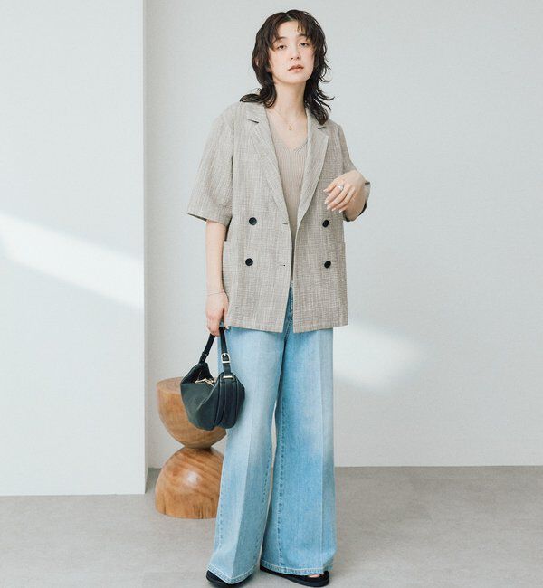  「予約【こなれた印象に】バンピーチェックハーフスリーブジャケット」|テーラードジャケット|