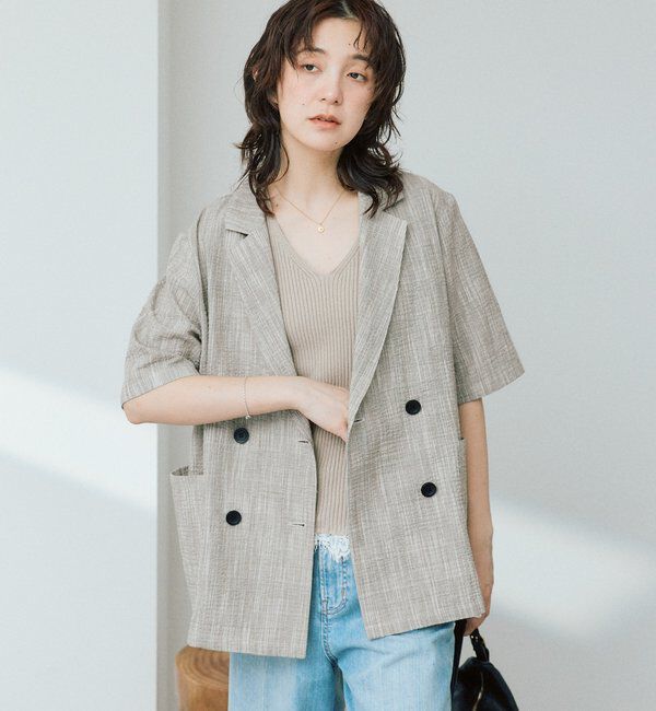  「予約【こなれた印象に】バンピーチェックハーフスリーブジャケット」|テーラードジャケット|