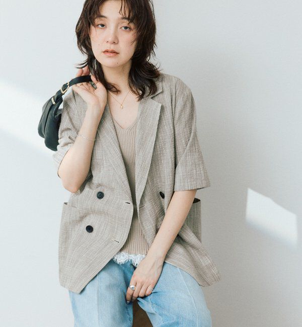  「予約【こなれた印象に】バンピーチェックハーフスリーブジャケット」|テーラードジャケット|