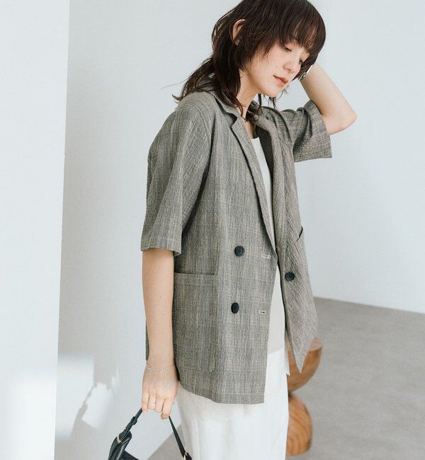  「予約【こなれた印象に】バンピーチェックハーフスリーブジャケット」|テーラードジャケット|