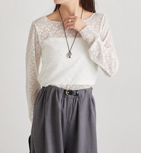  「シャイニーレースロングTシャツ」|Tシャツ・カットソー|