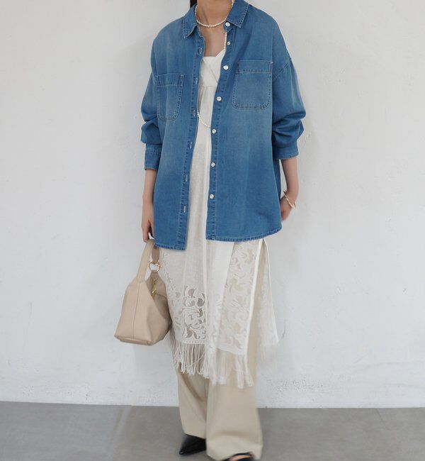  「【サイズ展開あり/初夏まで着られる】フルイドデニムシャツ」|シャツ・ブラウス|