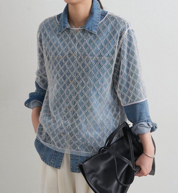  「ビーズシアーハーフスリーブブラウス」|シャツ・ブラウス|