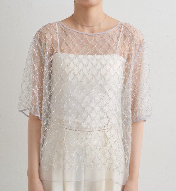  「ビーズシアーハーフスリーブブラウス」|シャツ・ブラウス|