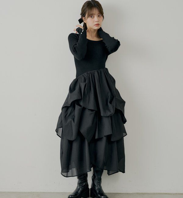  「【SALON by Chico】タックチュールドッキングロングワンピース」|ワンピース|