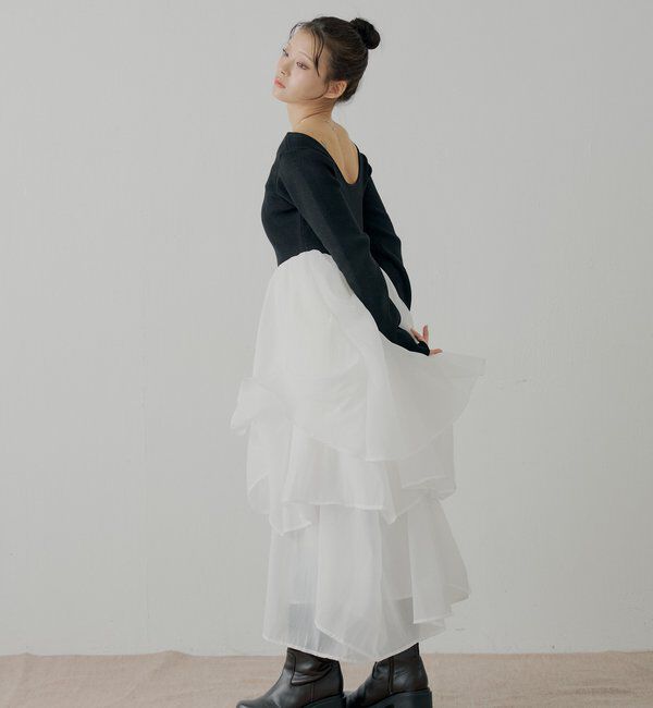  「【SALON by Chico】タックチュールドッキングロングワンピース」|ワンピース|