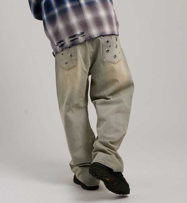  「アイレットスタッズスウィッチングブラストワイドデニム」|デニム|