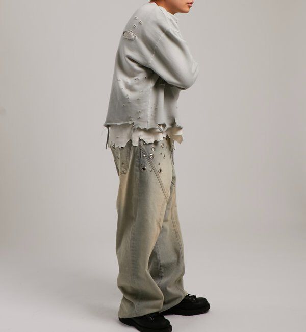  「アイレットスタッズスウィッチングブラストワイドデニム」|デニム|