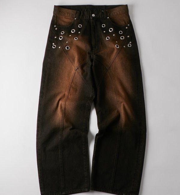  「アイレットスタッズスウィッチングブラストワイドデニム」|デニム|ブラック