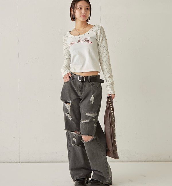  「ワッフルフラワーラグランロゴトップス」|Tシャツ・カットソー|