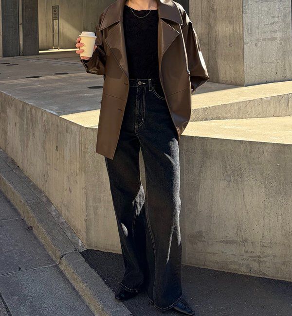  「【サイズ展開あり】レザーミドルコート」|その他|