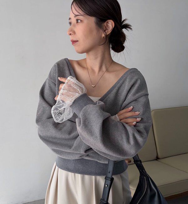  「【前後2WAY】カシュクール袖レーススウェット」|Tシャツ・カットソー|