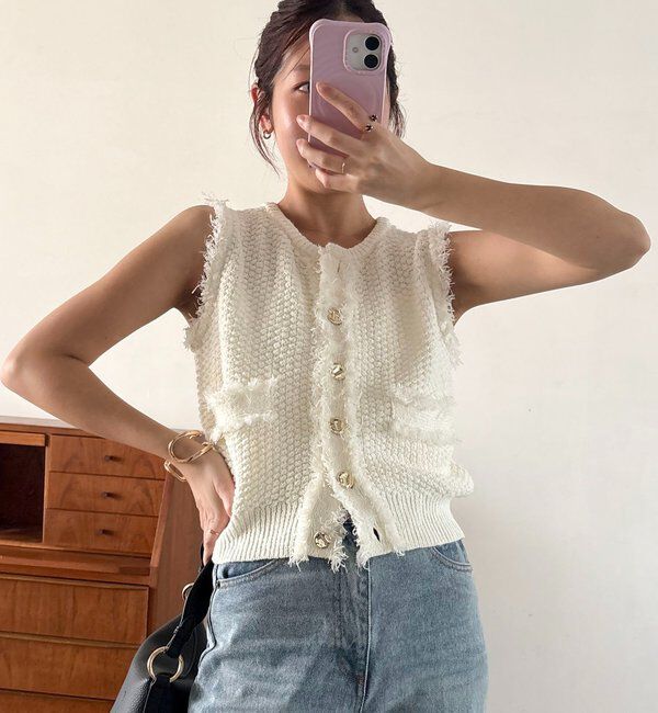  「ツイードライクフリンジベスト」|ニット・セーター|