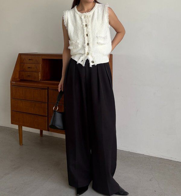  「ツイードライクフリンジベスト」|ニット・セーター|