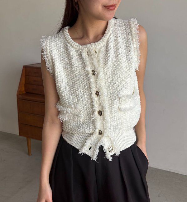  「ツイードライクフリンジベスト」|ニット・セーター|