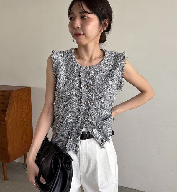  「ツイードライクフリンジベスト」|ニット・セーター|