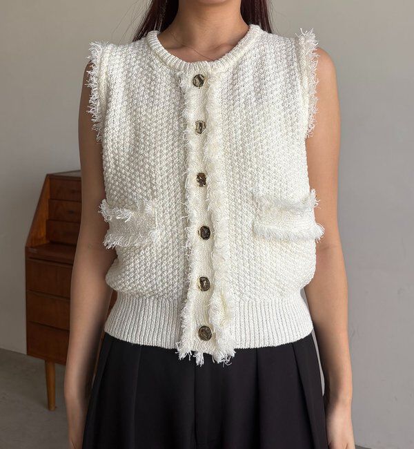  「ツイードライクフリンジベスト」|ニット・セーター|