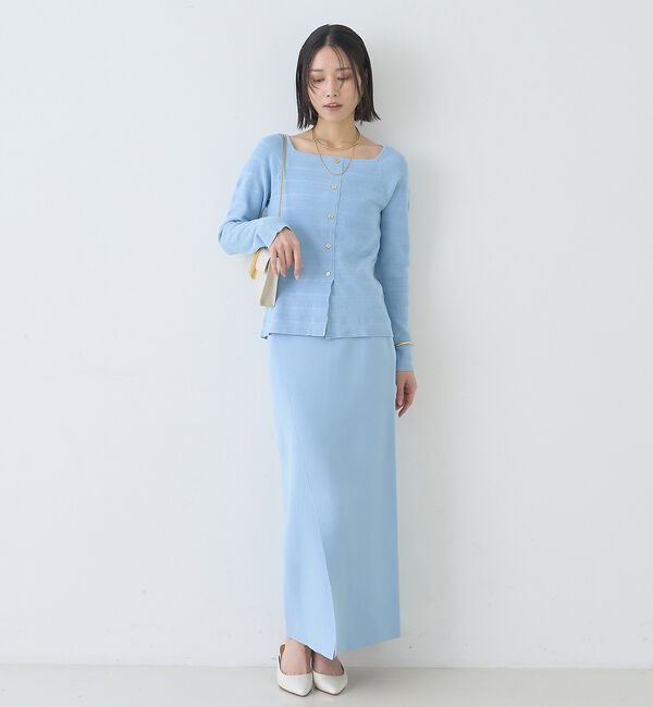 Rouge vif「【セットアップ対応】スクエアネックボーダー柄ニットカーディガン/プルオーバー」|カーディガン|