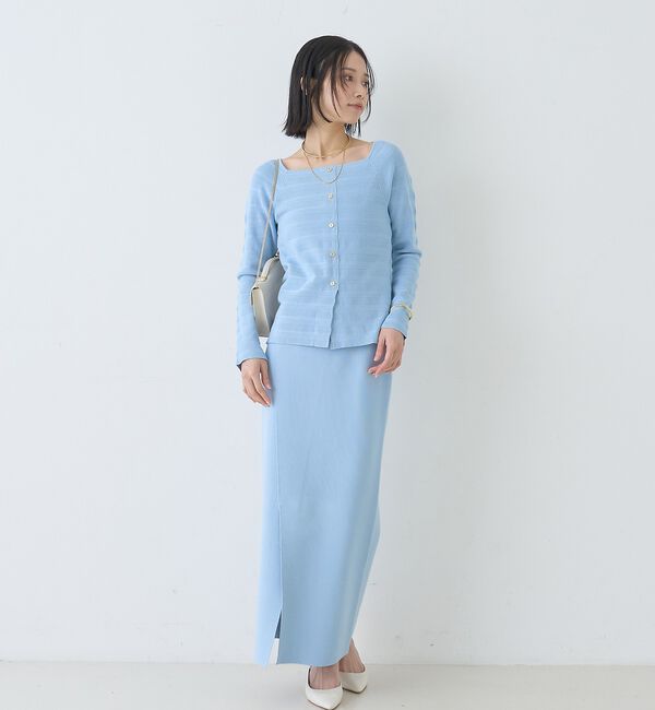 Rouge vif「【セットアップ対応】スクエアネックボーダー柄ニットカーディガン/プルオーバー」|カーディガン|