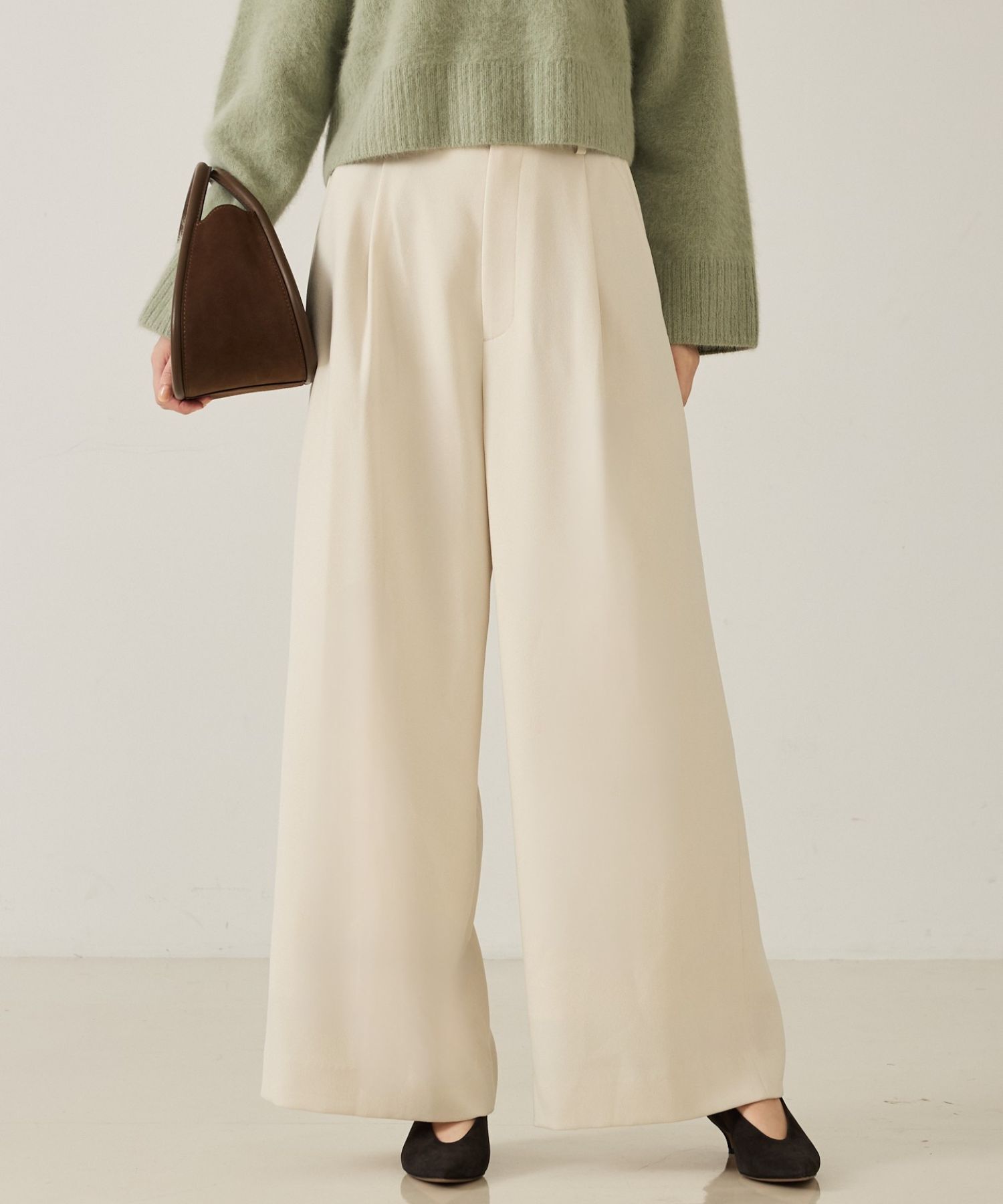qualite「【大人のワイドパンツ】ウーリッシュツイルパンツ」|その他|オフホワイト