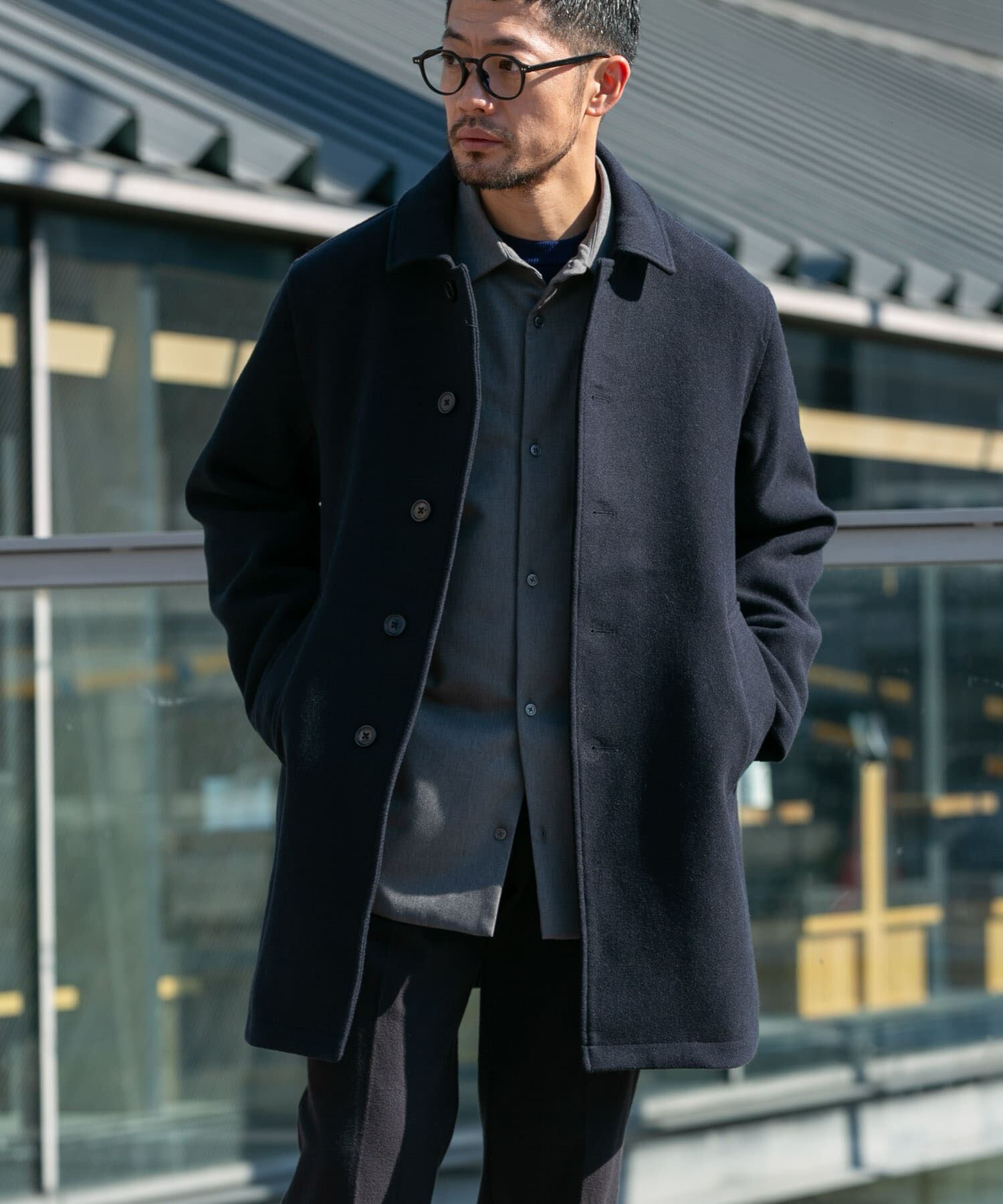 URBAN RESEARCH ROSSO「『XLサイズあり』light meltonステンカラーコート」|ステンカラーコート|ネイビー