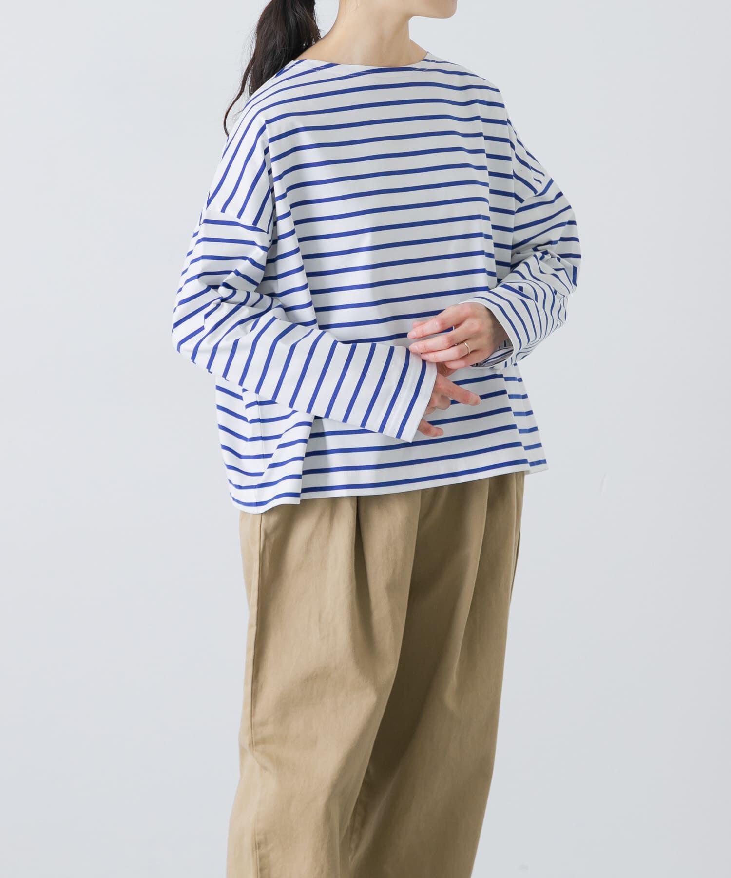 かぐれ「クロップドボーダーカットソー」|Tシャツ・カットソー|ブルー