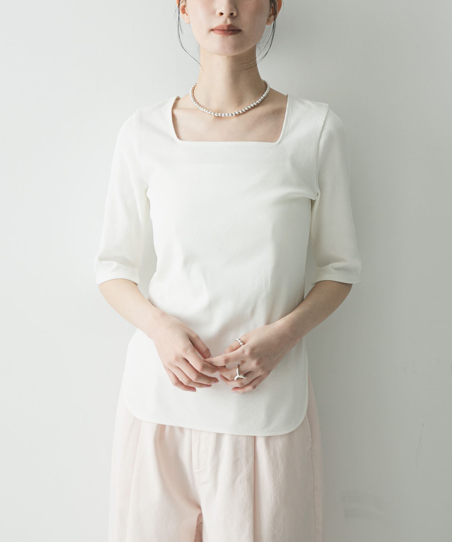 URBAN RESEARCH「5分袖リブカットソー」|Tシャツ・カットソー|オフホワイト