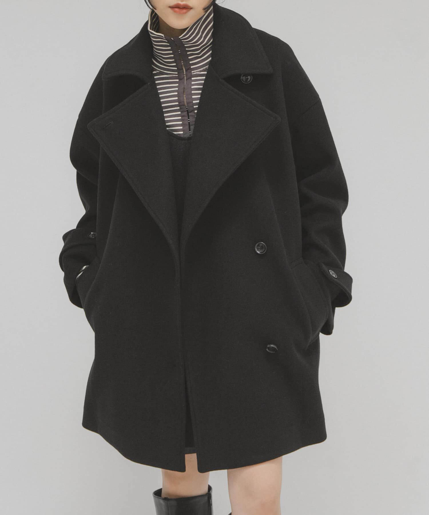  「BIGカラーミドルコート」|ノーカラーコート|