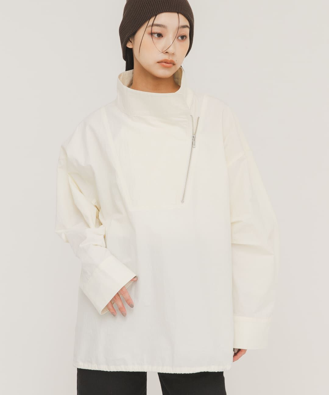  「スラントZIPアノラック」|ノーカラーコート|